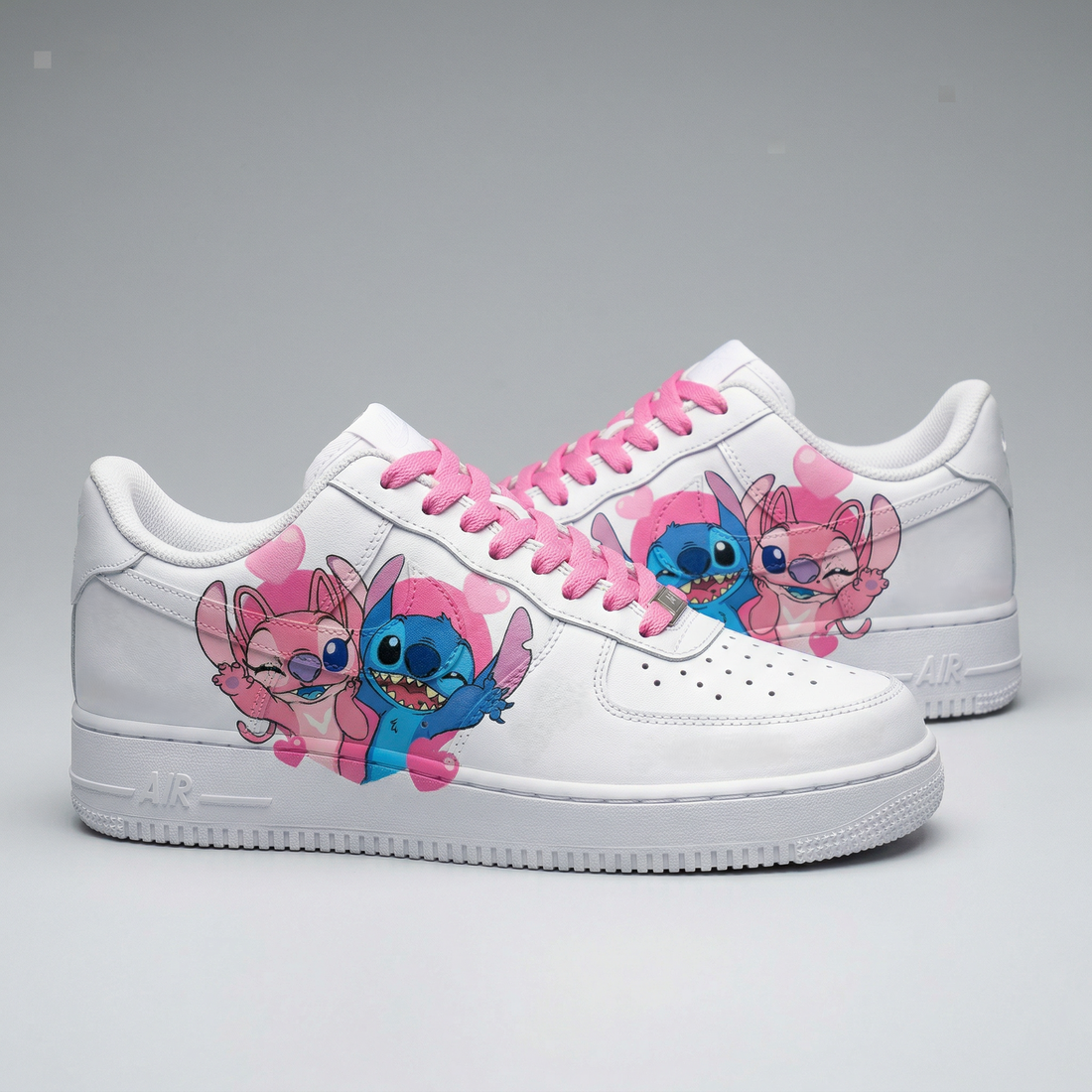 Custom AF 1s Shoes Stitch And Angel Cartoon Baby Pink And Blue