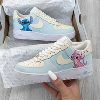 Custom AF 1s Shoes Stitch Angel Printed Baby Blue Cream
