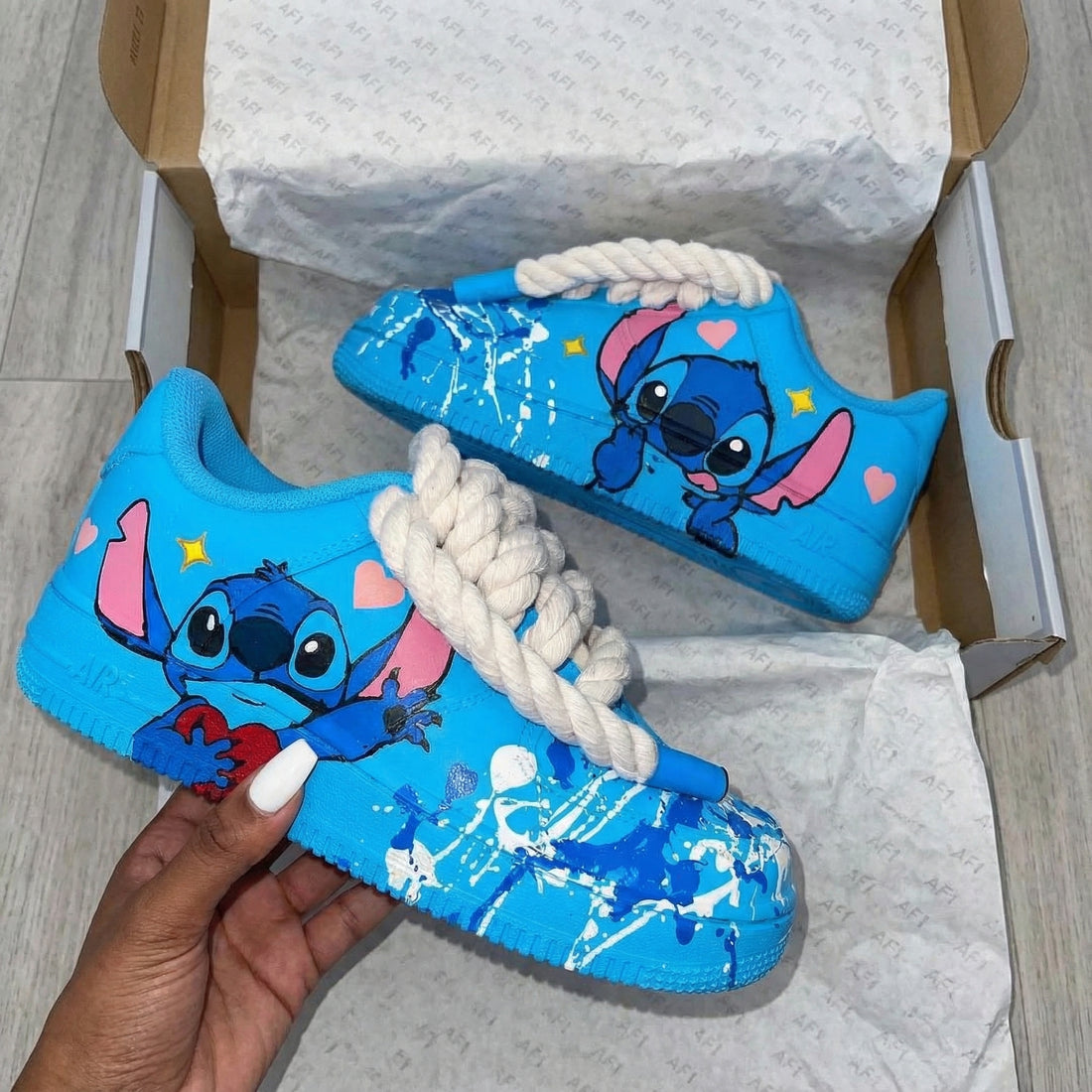 Custom AF 1s Shoes Stitch Design Blue Pink