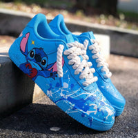 Custom AF 1s Shoes Stitch Design Blue Pink