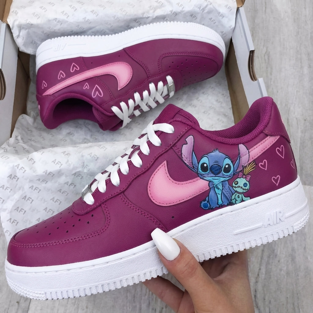 Custom AF 1s Shoes Stitch Doll Hearts Pink Fuchsia