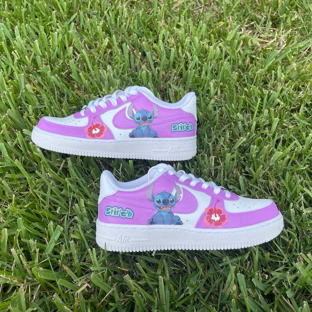 Custom AF 1s Shoes Stitch Pattern Baby Pink White