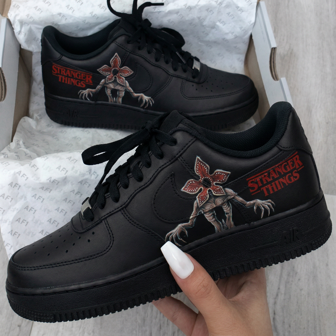 Custom AF 1s Shoes Stranger Things Demogorgon Black
