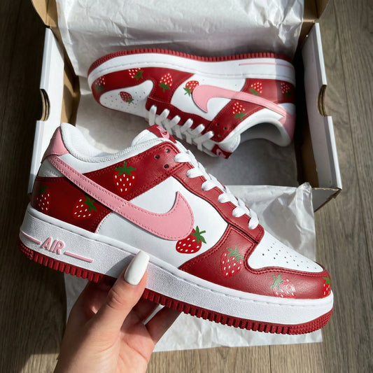 Custom AF 1s Shoes Strawberries Pattern Red Baby Pink