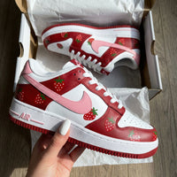 Custom AF 1s Shoes Strawberries Pattern Red Baby Pink