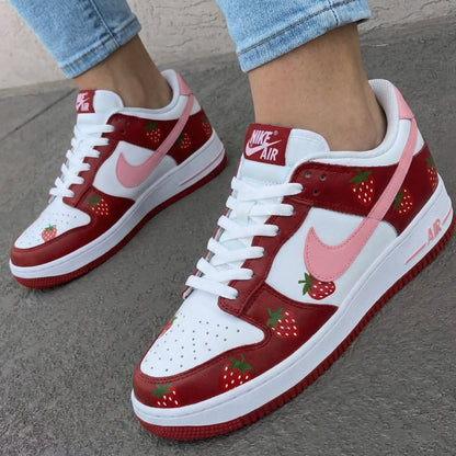Custom AF 1s Shoes Strawberries Pattern Red Baby Pink
