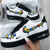 Custom AF 1s Shoes Street Black Rainbow Puzzle