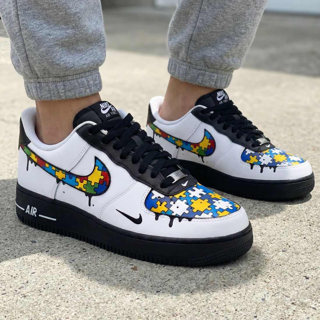 Custom AF 1s Shoes Street Black Rainbow Puzzle