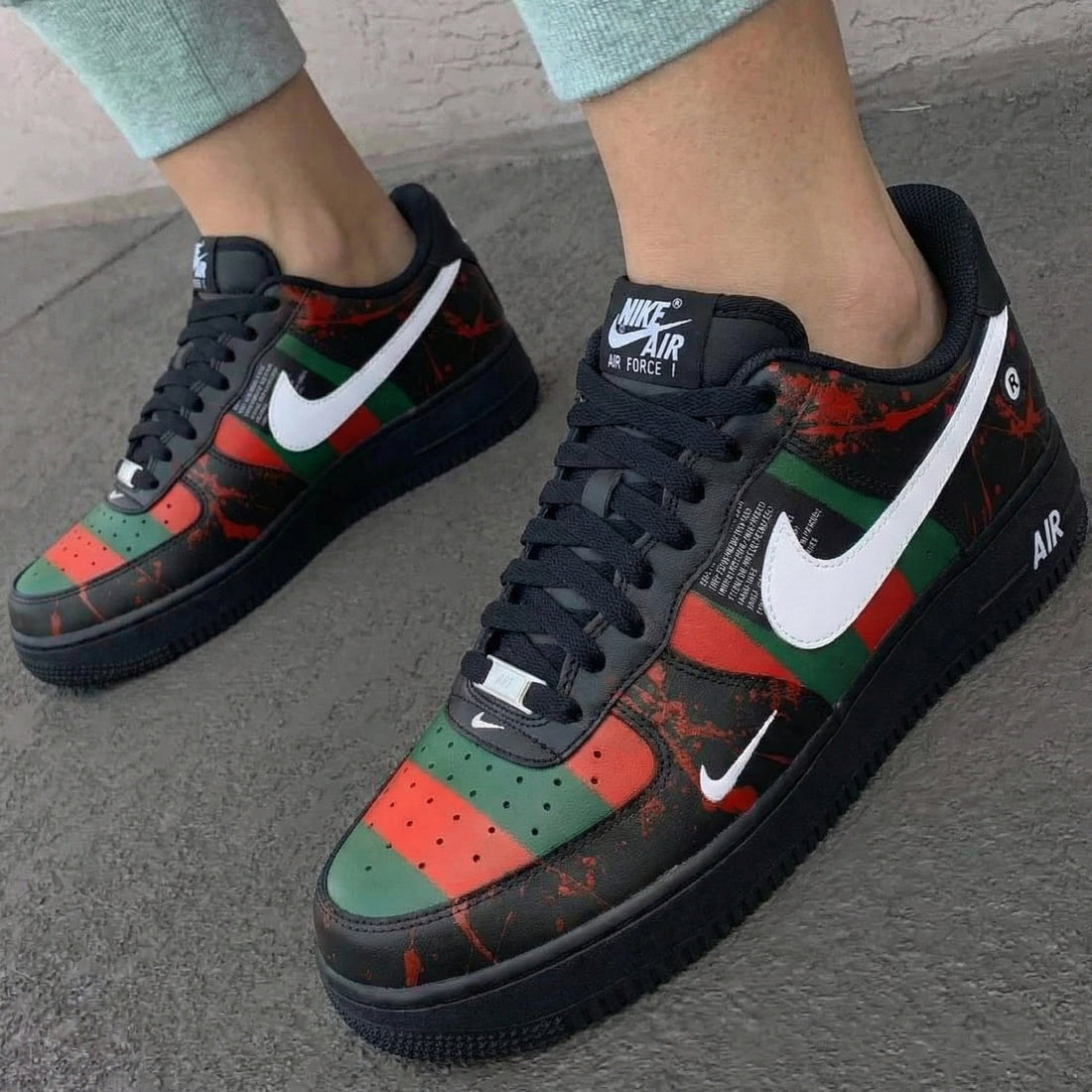Custom AF 1s Shoes Striped Pattern Red Green Black