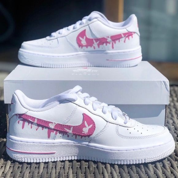 Custom AF 1s Shoes Stylish Pink Bunny Dripping Pattern Design
