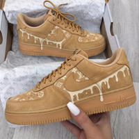 Custom AF 1s Shoes Suede LV Drip Tan White