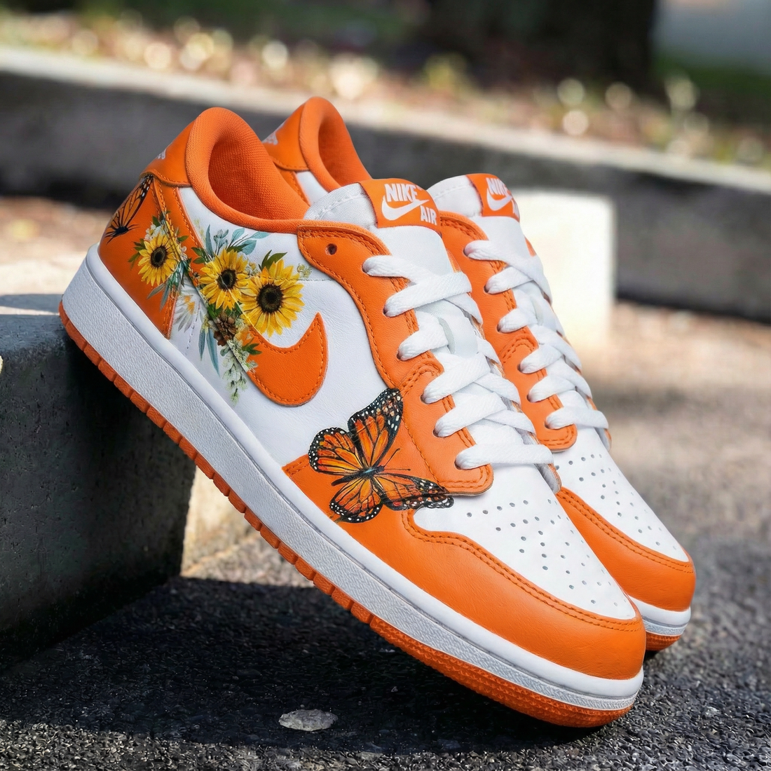 Custom AF 1s Shoes Sunflower Butterflies Orange