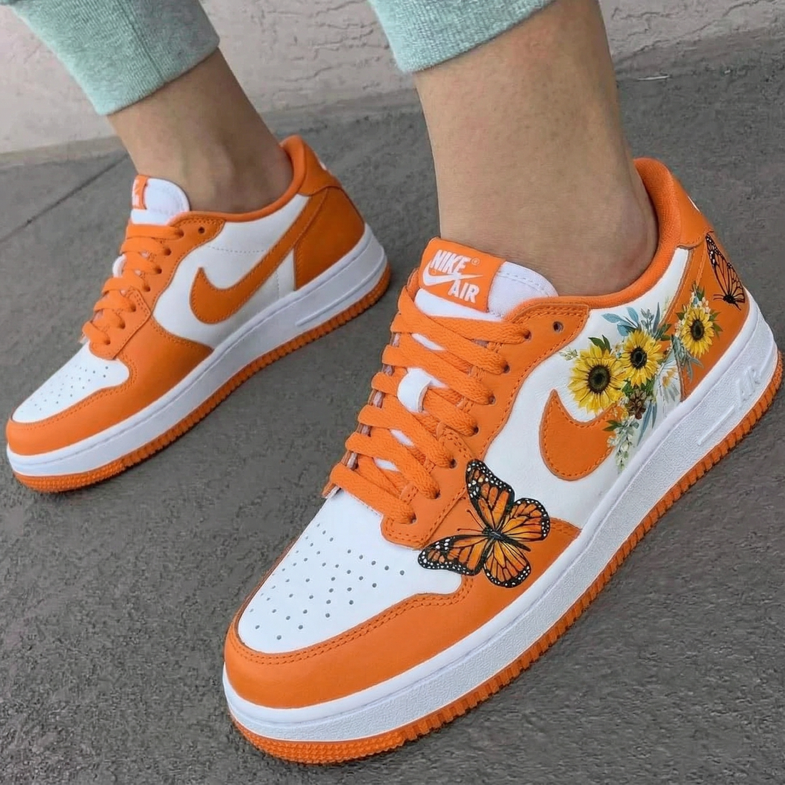 Custom AF 1s Shoes Sunflower Butterflies Orange
