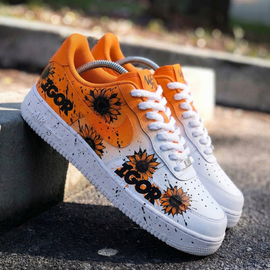 Custom AF 1s Shoes Sunflower Print Orange White