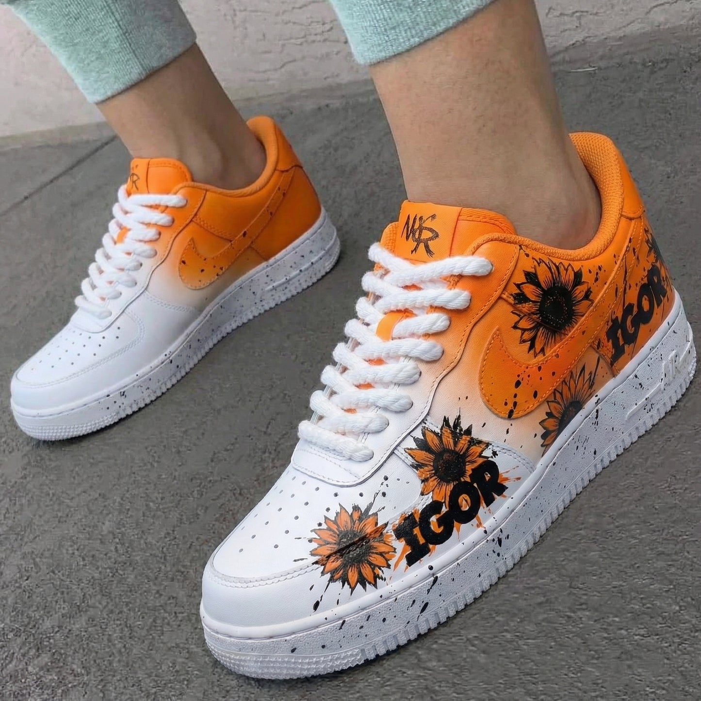 Custom AF 1s Shoes Sunflower Print Orange White