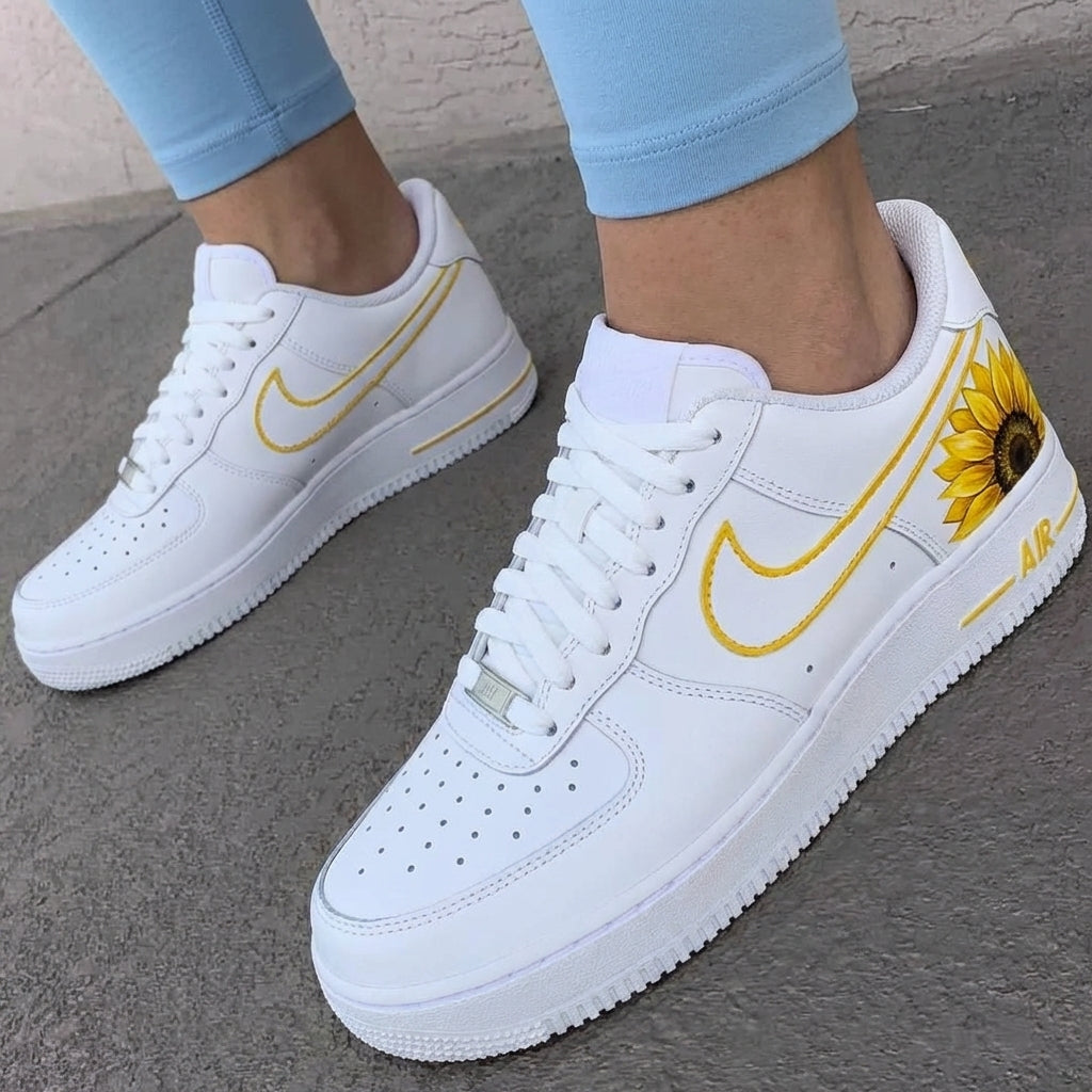 Custom AF 1s Shoes Sunflower Yellow White