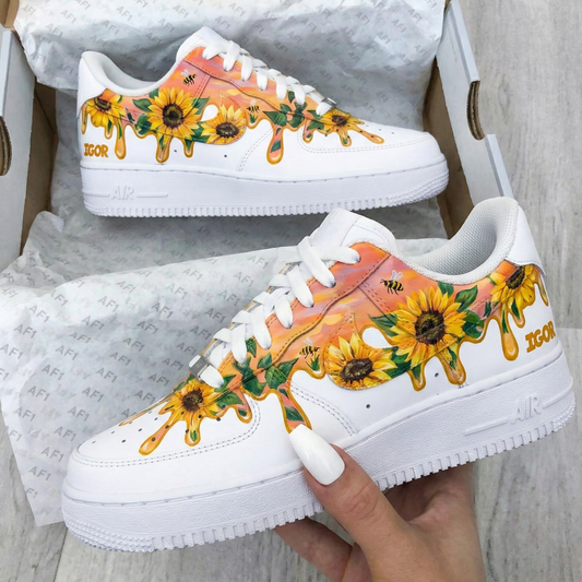 Custom AF 1s Shoes Sunny Sunflower Bee Orange Yellow