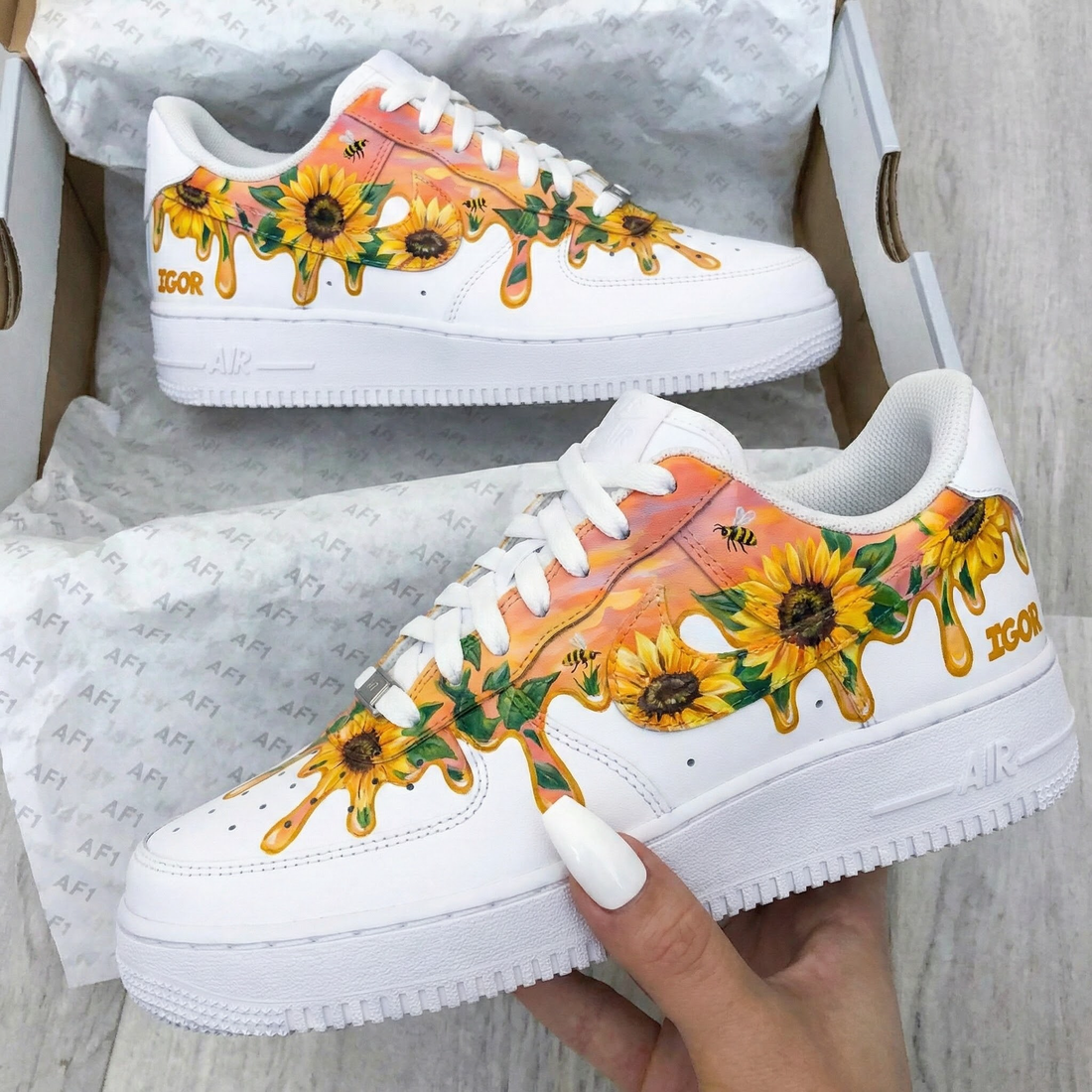 Custom AF 1s Shoes Sunny Sunflower Bee Orange Yellow