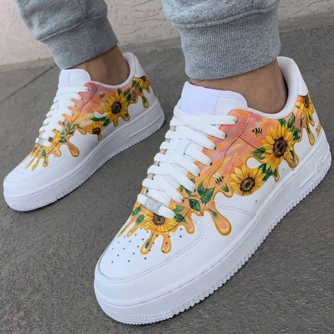 Custom AF 1s Shoes Sunny Sunflower Bee Orange Yellow