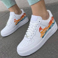 Custom AF 1s Shoes Sunset Ocean Wave Handpainted Orange Blue