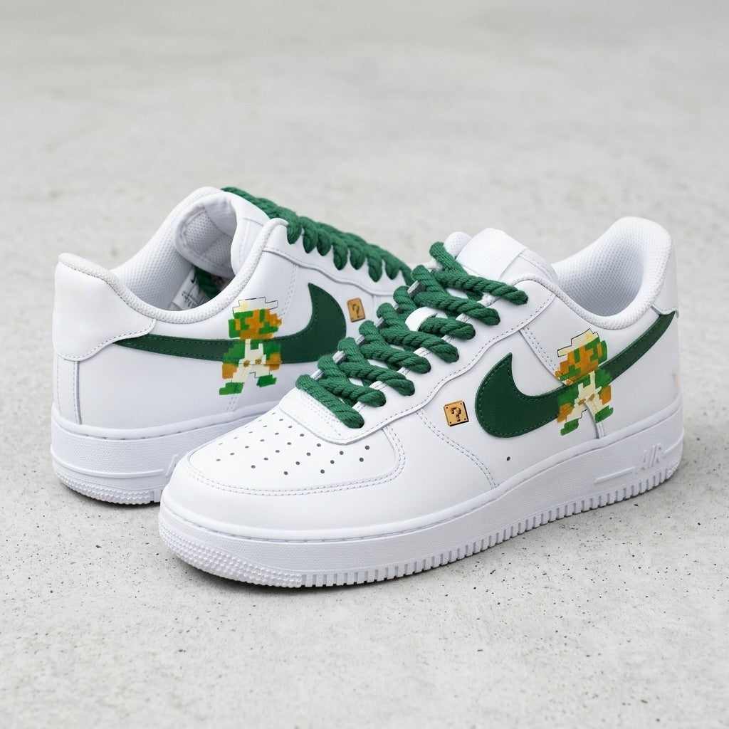 Custom AF 1s Shoes Super Mario Question Mark Tiles Green Gold