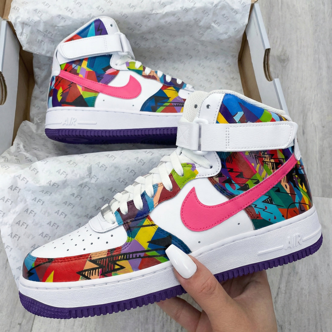 Custom AF 1s Shoes Sweet Macaron Pink Purple Triangle Geometric