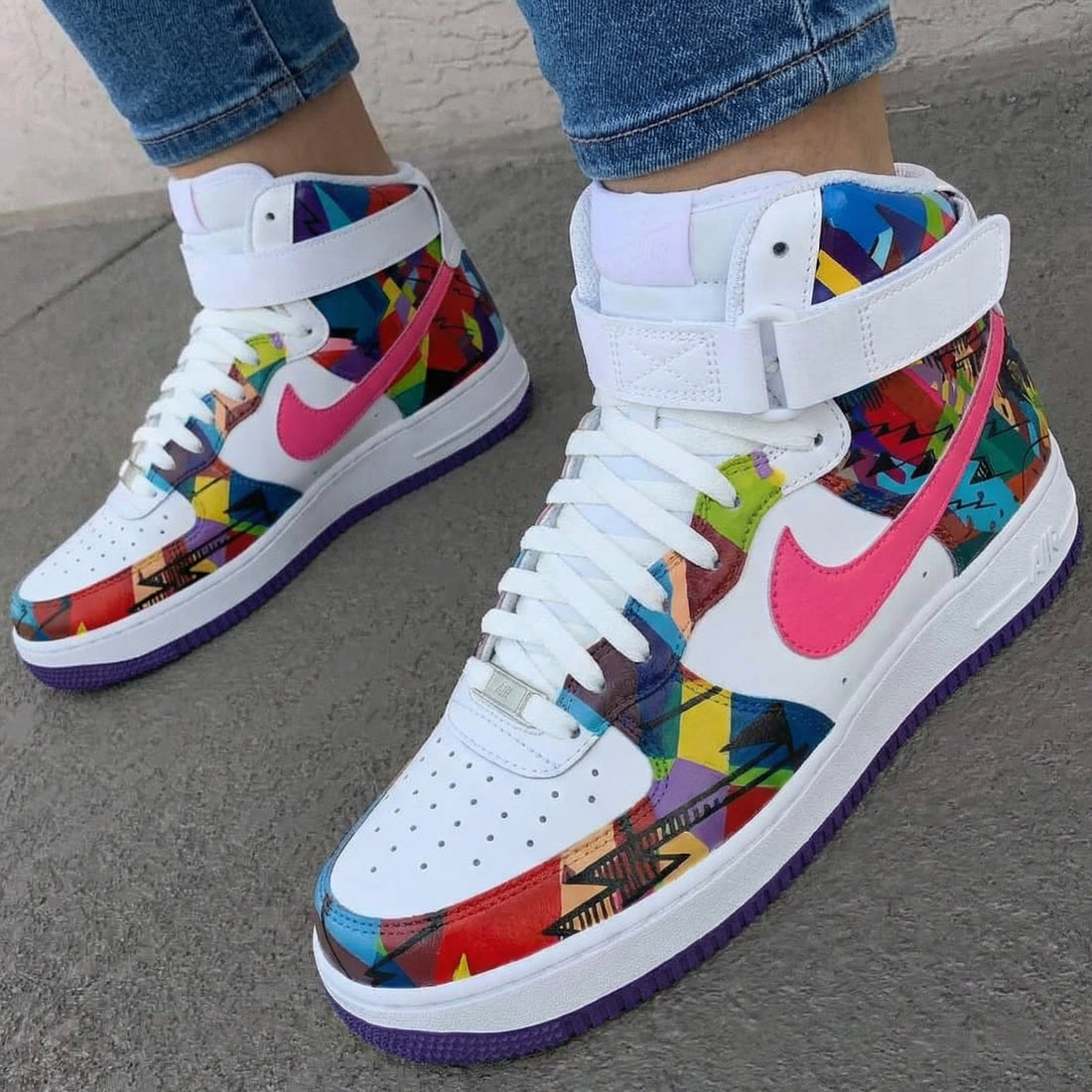 Custom AF 1s Shoes Sweet Macaron Pink Purple Triangle Geometric