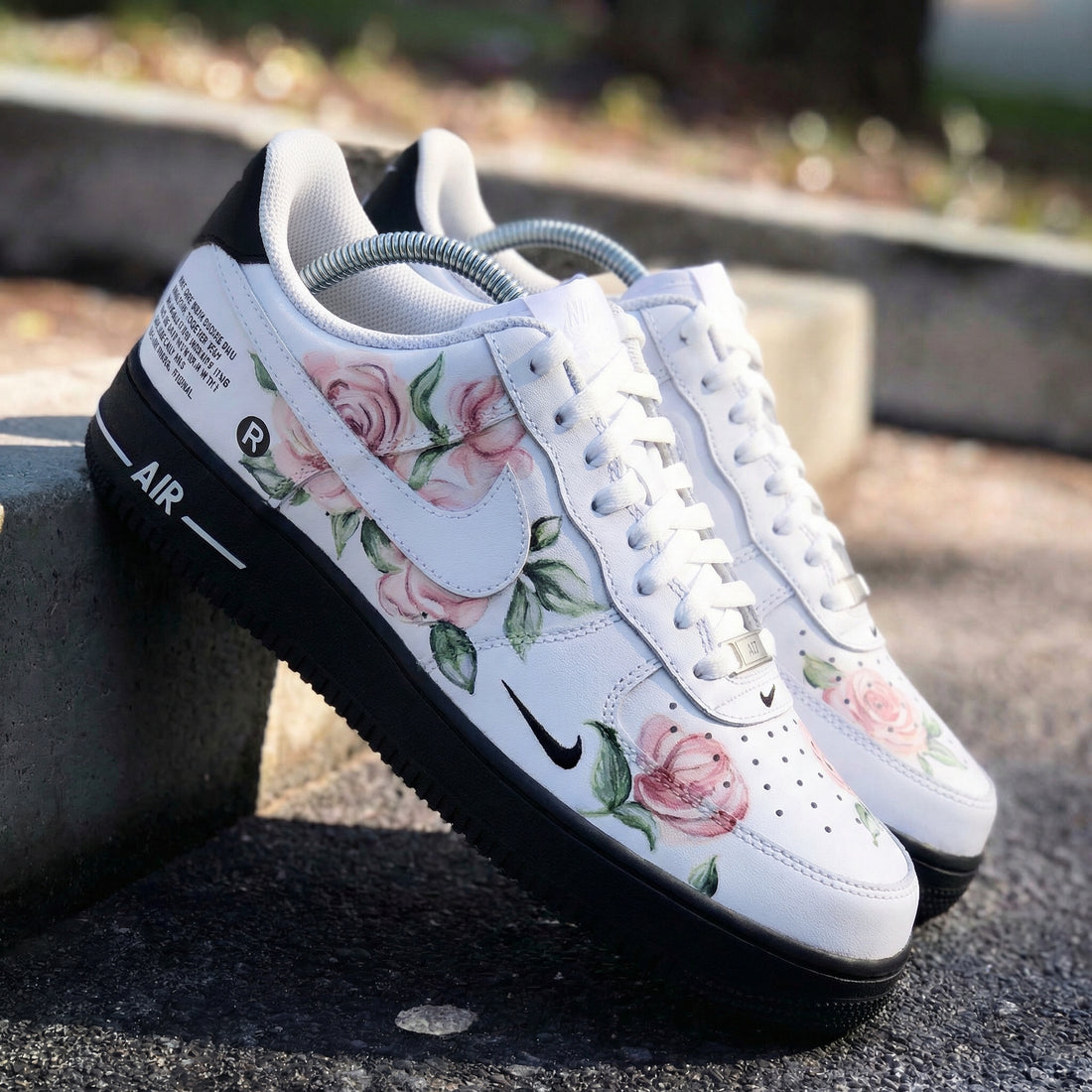 Custom AF 1s Shoes Sweet Rose Pattern Black Pink