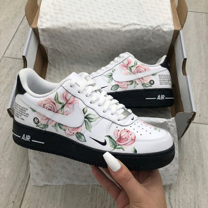 Custom AF 1s Shoes Sweet Rose Pattern Black Pink