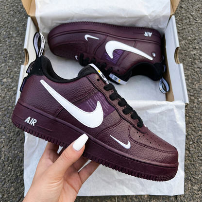 Custom AF 1s Shoes Swoosh Design Black Burgundy
