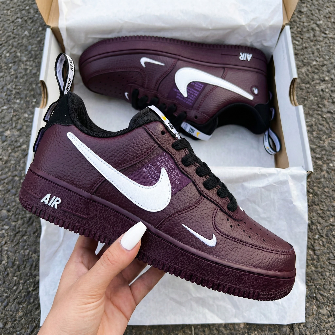Custom AF 1s Shoes Swoosh Design Black Burgundy