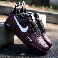 Custom AF 1s Shoes Swoosh Design Black Burgundy