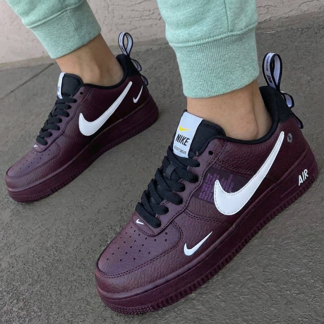 Custom AF 1s Shoes Swoosh Design Black Burgundy