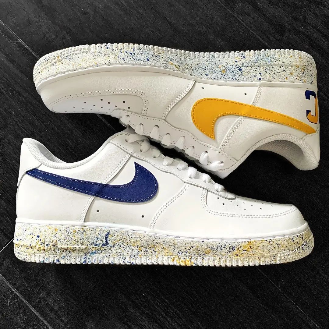 Custom AF 1s Shoes Swoosh Logo Yellow and Blue