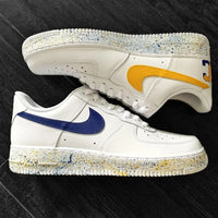 Custom AF 1s Shoes Swoosh Logo Yellow and Blue