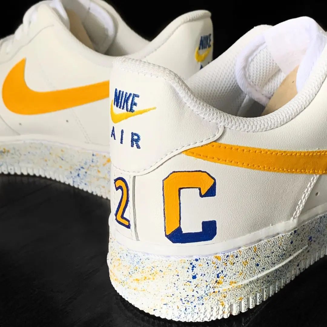 Custom AF 1s Shoes Swoosh Logo Yellow and Blue