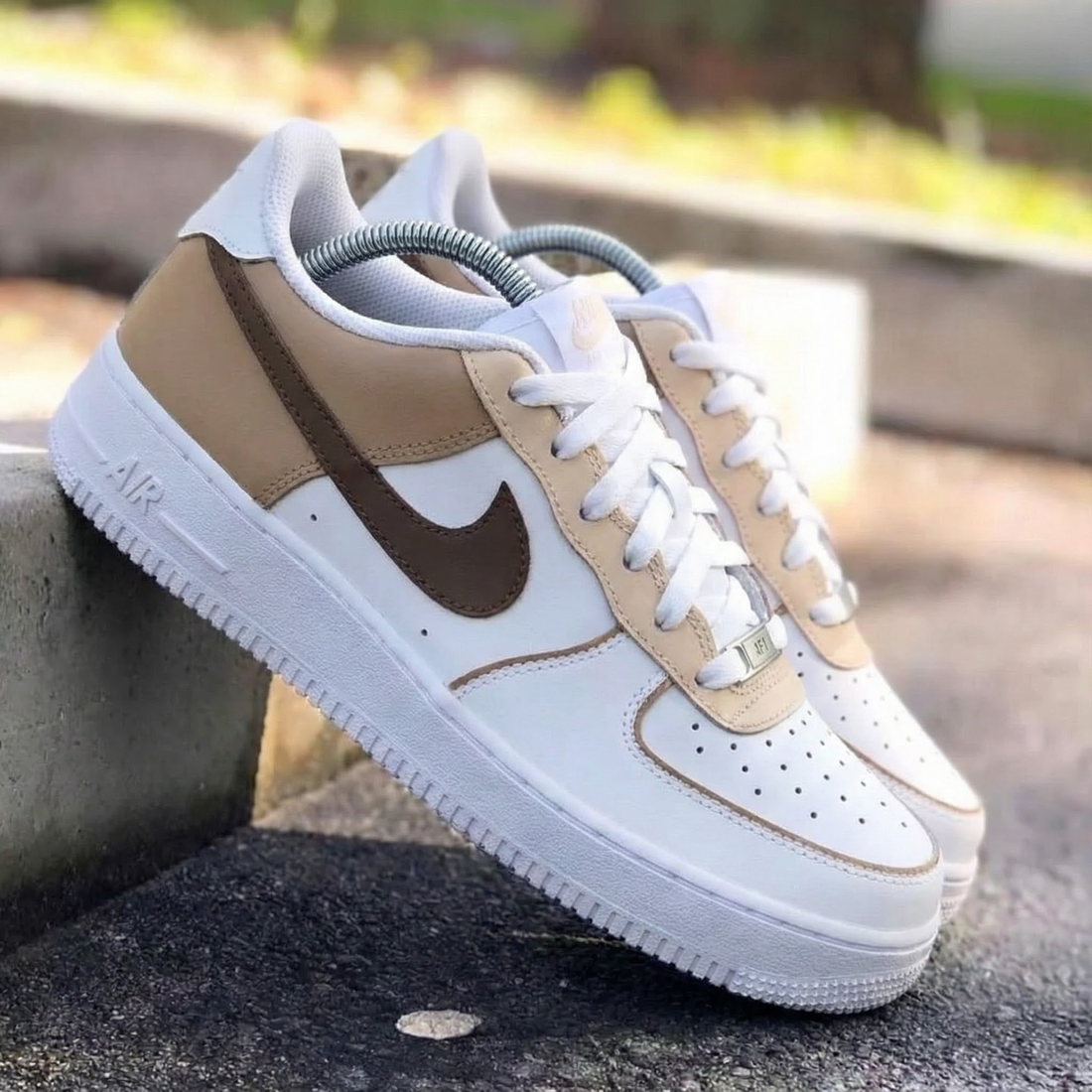 Custom AF 1s Shoes Tan Brown Color