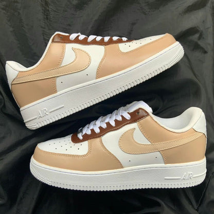 Custom AF 1s Shoes Tan Brown Dual Tone