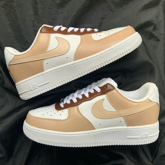 Custom AF 1s Shoes Tan Brown Dual Tone