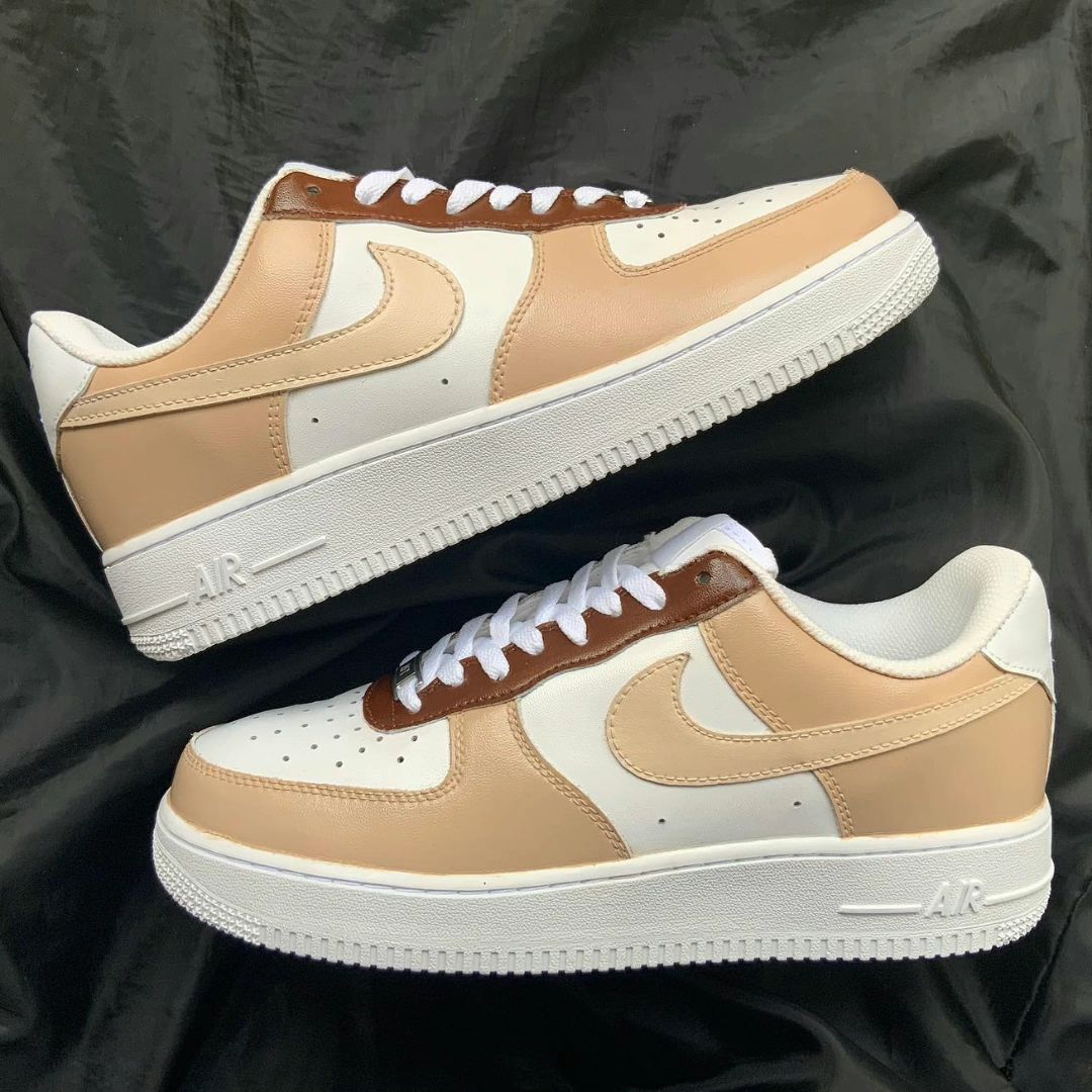 Custom AF 1s Shoes Tan Brown Dual Tone
