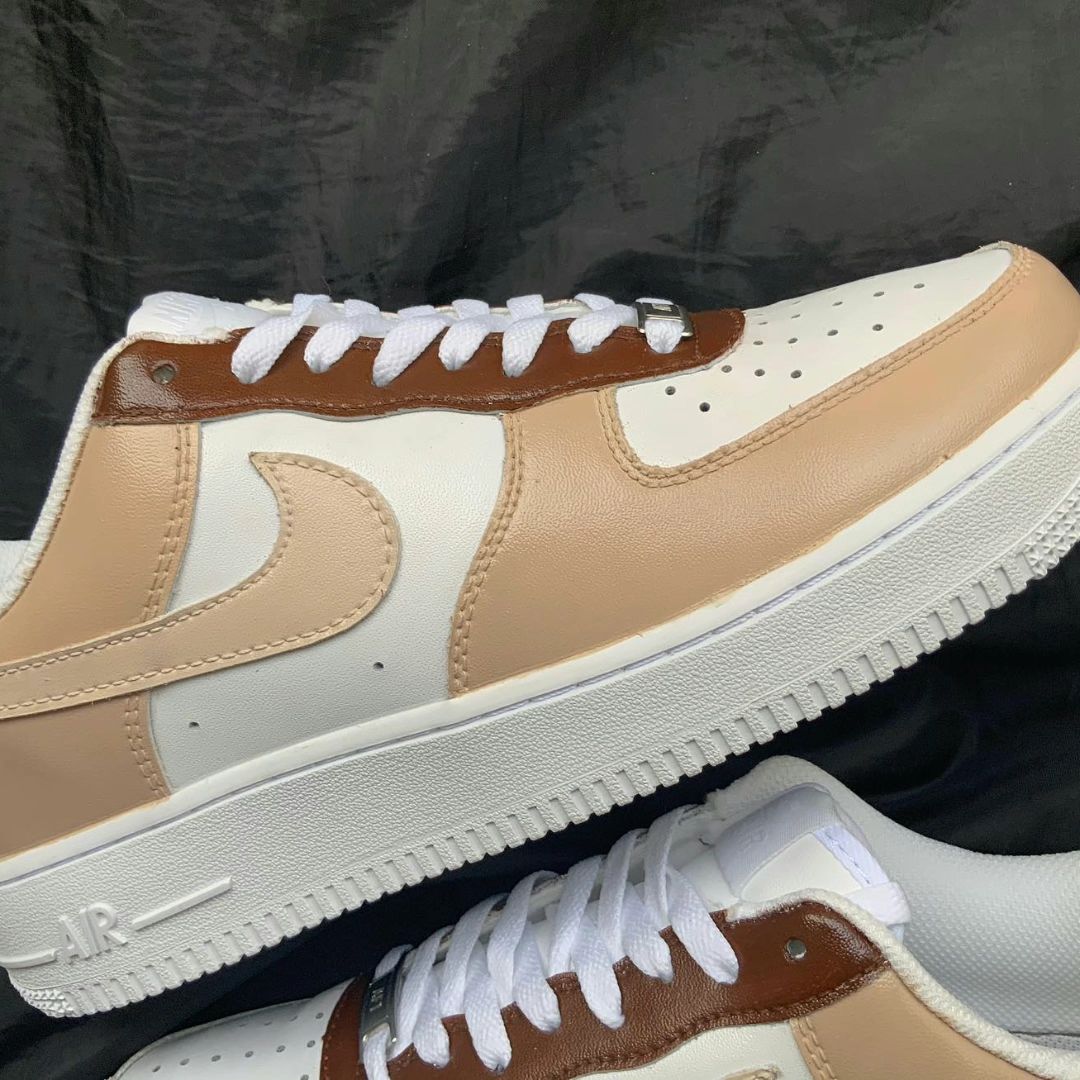 Custom AF 1s Shoes Tan Brown Dual Tone