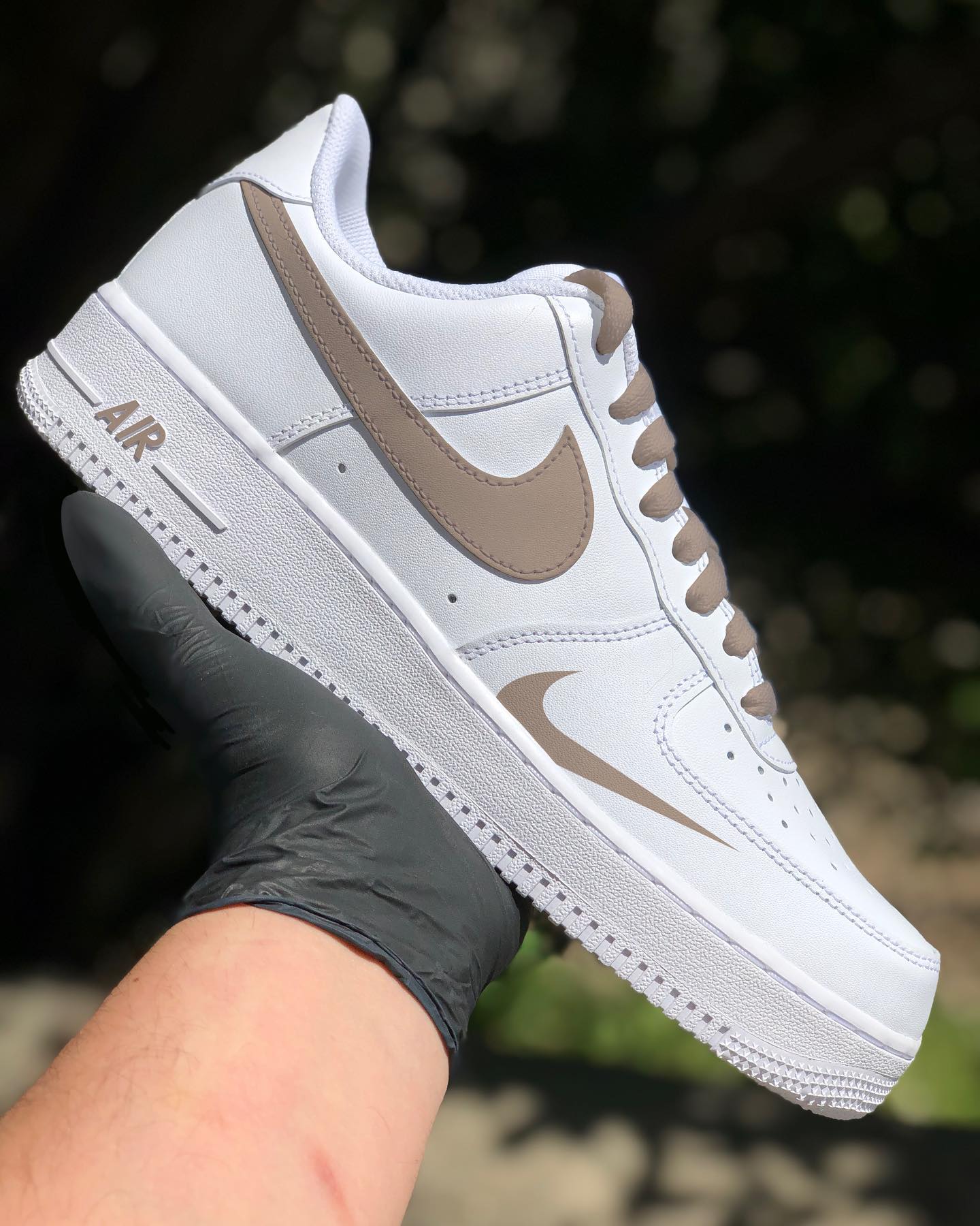 Custom AF 1s Shoes Taupe Accents