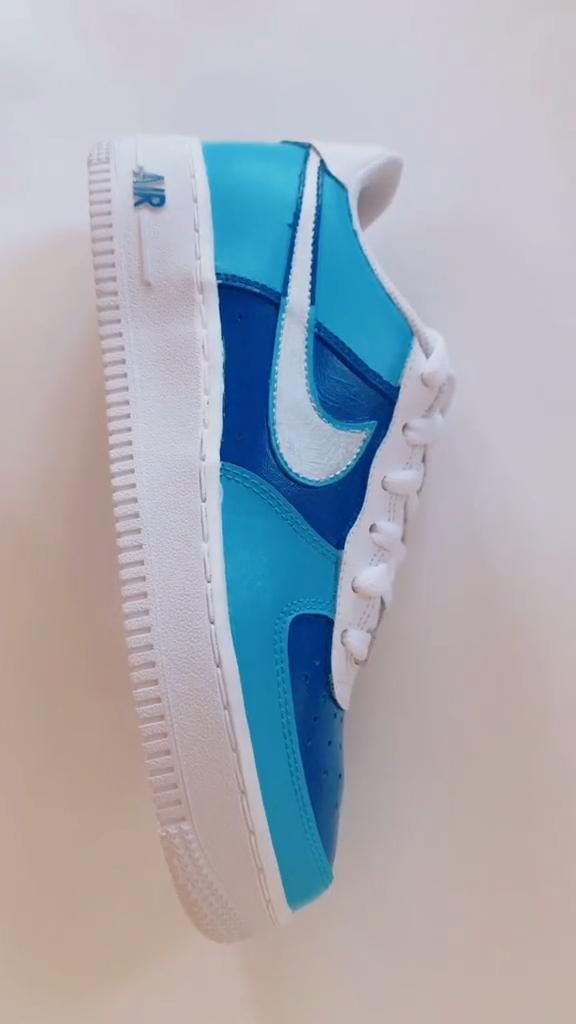 Custom AF 1s Shoes Teal Blue Color