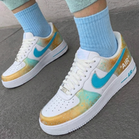 Custom AF 1s Shoes Teal Gold Colorway