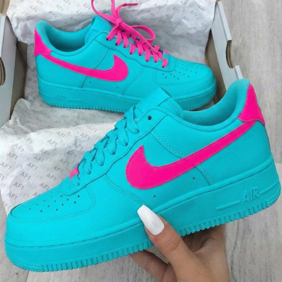 Custom AF 1s Shoes Teal Pink Colorway