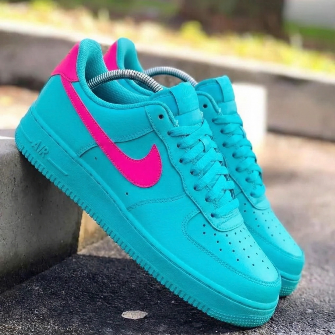Custom AF 1s Shoes Teal Pink Colorway