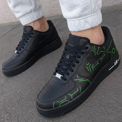 Custom AF 1s Shoes Tech Pattern Black Green
