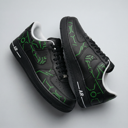 Custom AF 1s Shoes Tech Pattern Black Green
