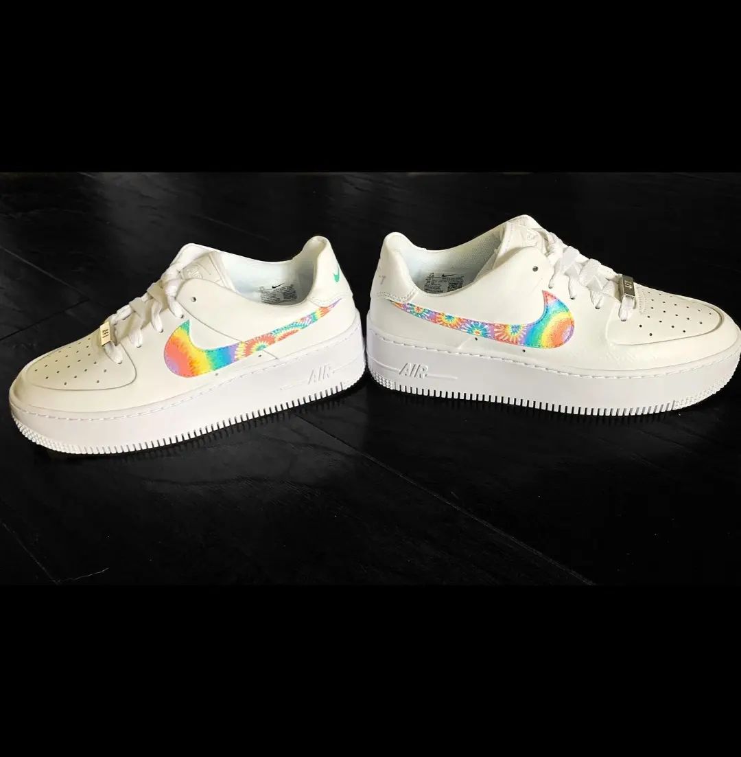 Custom AF 1s Shoes Tie Dye Rainbow Color