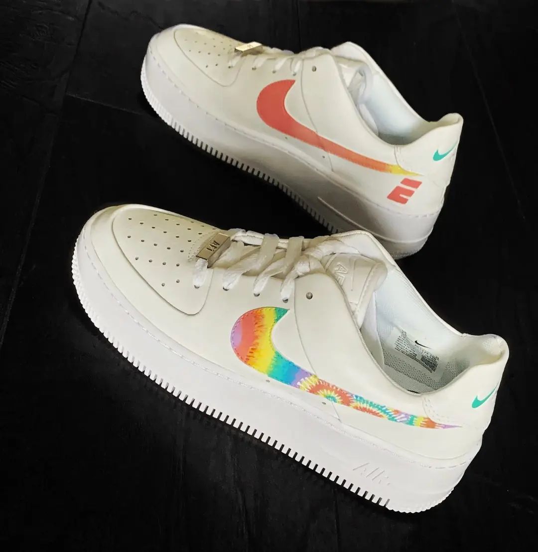 Custom AF 1s Shoes Tie Dye Rainbow Color